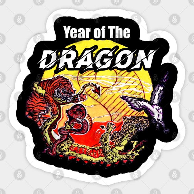 Year of The Dragon Yin Yang Hand Drawn animals Sticker by Black Ice Design